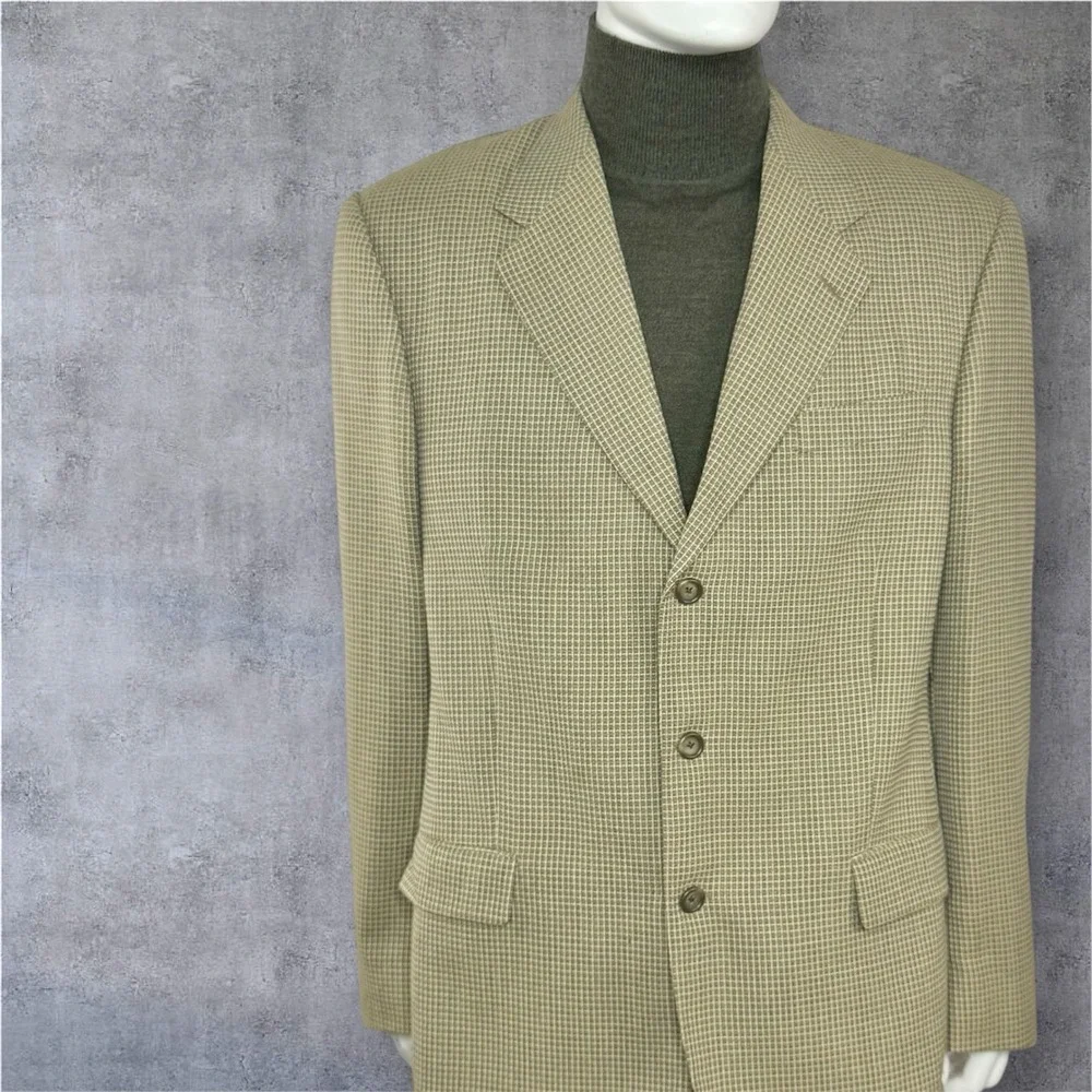 JACK VICTOR‎ Montreal Mens Virgin Wool Grid Tweed Sport Coat Blazer Tan Size 46R